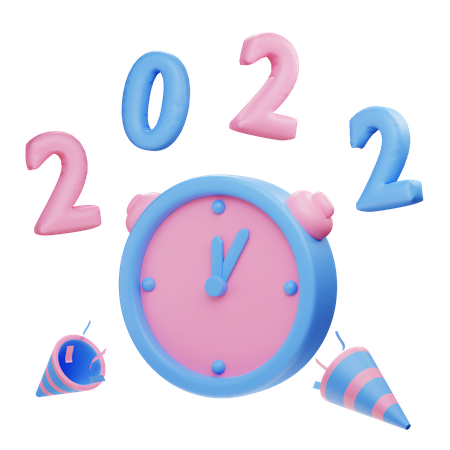 2022 Countdown Zeit Neujahr und Trompete  3D Icon