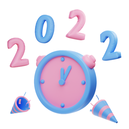 2022 Countdown Zeit Neujahr und Trompete  3D Illustration