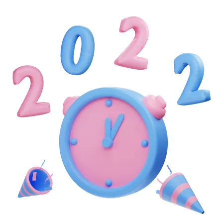 3 D Countdown Zeit 2022 Neujahr Und Trompeten Illustrationsobjekt 3D Illustration