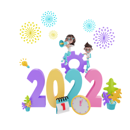 2022 New Year Eve 3D Illustration