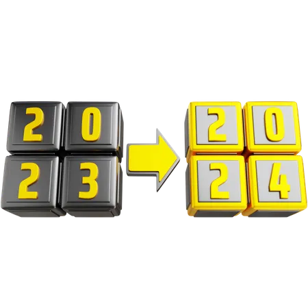 3 D 2023 To 2024 With Isolated Background 3D Icon