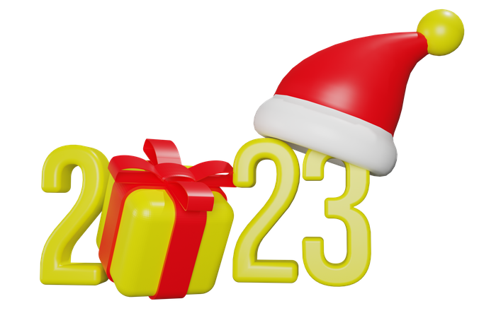 2023 With Giftbox And Santa Hat  3D Icon