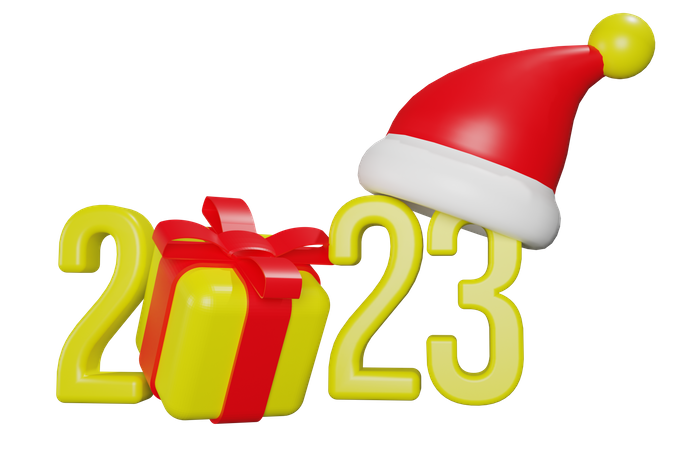 2023 With Giftbox And Santa Hat 3D Icon