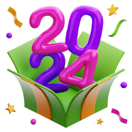 2024 Balloons Gift Box  3D Icon