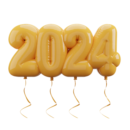 2024 Happy New Year Bubble Balloon Letters  3D Icon