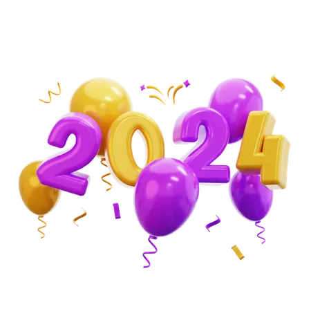 3 D 2024 With Balloon Illustration 3D Icon