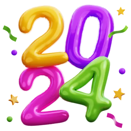 2024 New Year Balloons  3D Icon