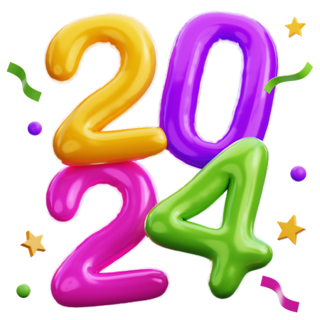 2024 New Year Balloons  3D Icon