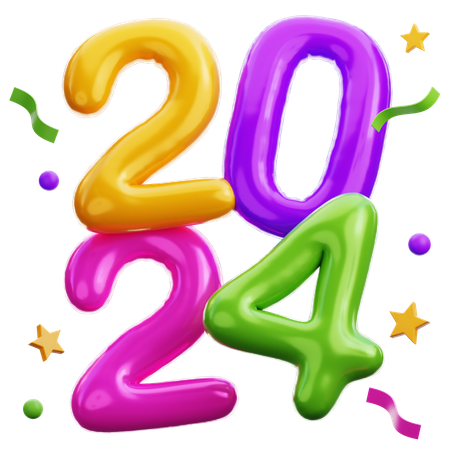 2024 New Year Balloons  3D Icon