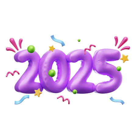 Balões de Ano Novo 2025  3D Icon