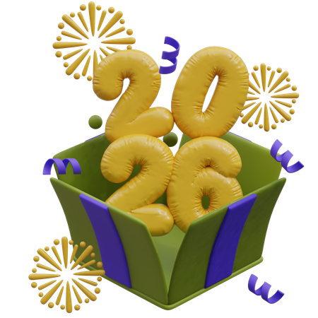 2025 Balloons Gift Box  3D Icon