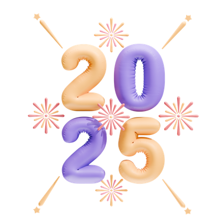 2025 New Year Balloons  3D Icon