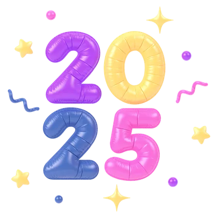 2025 New Year Balloons  3D Icon