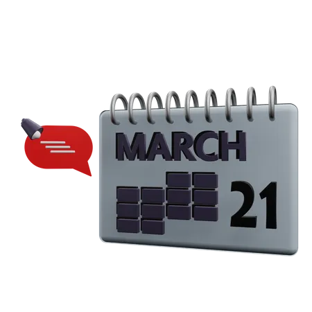 Calendário 21 de março  3D Icon