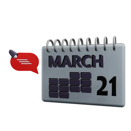 Calendario del 21 de marzo  3D Icon