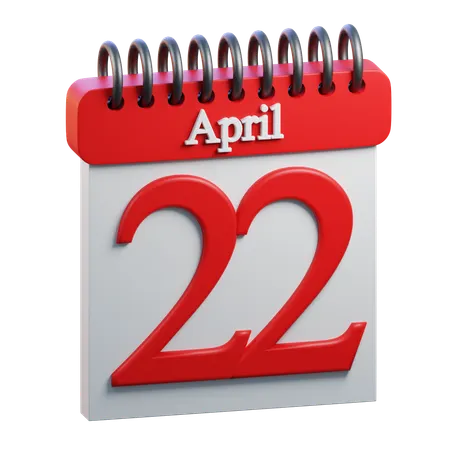 22 April Calendar  3D Icon