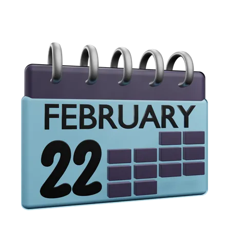 Calendario del 22 de febrero.  3D Icon