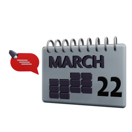 Calendario del 22 de marzo  3D Icon