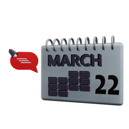 Calendario del 22 de marzo  3D Icon