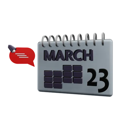 Calendario del 23 de marzo.  3D Icon