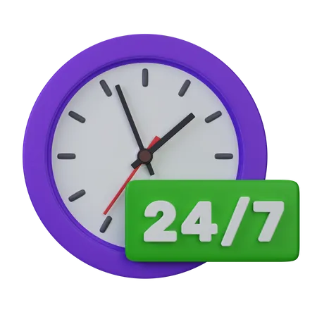 Purple Clock With 24 7 Bar 3D Illustration