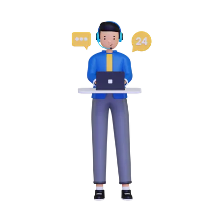 24 hour active customer service  3D Illustration