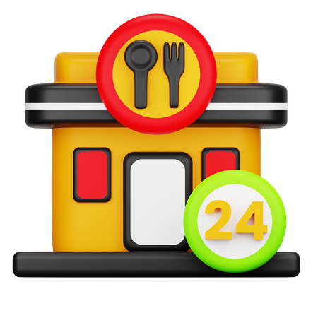 24 Hours Open Restaurant  3D Icon