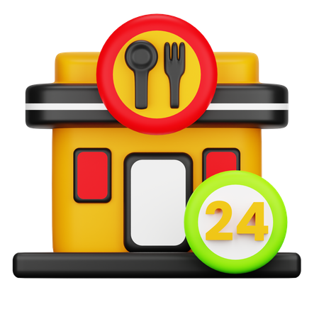 24 Hours Open Restaurant 3D Icon