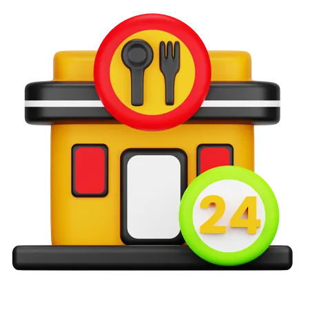 24 Hours Open Restaurant 3D Icon