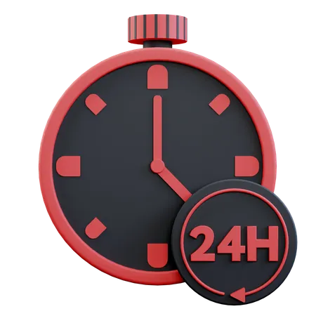 3 D Illustration Of 24 Hours With Alarm Clock 3D Icon