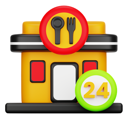 24 Stunden geöffnetes Restaurant  3D Icon