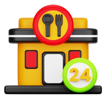 24 Stunden geöffnetes Restaurant  3D Icon