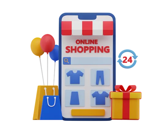 24 Stunden Online-Shopping  3D Illustration