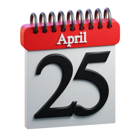 25 April Calendar  3D Icon