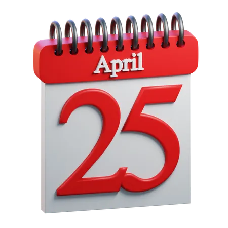 25 April Calendar  3D Icon