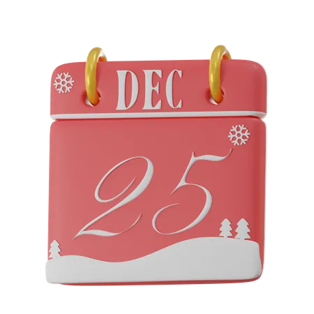 3 D Render Calendar For 25 December Christmas Day 3D Icon