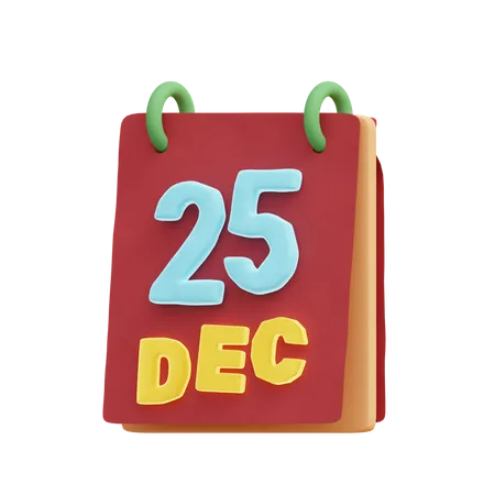 25. Dezember im Kalender  3D Illustration