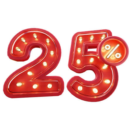 3 D Render Of 25 Discount Sale Neon Typography 3D Icon