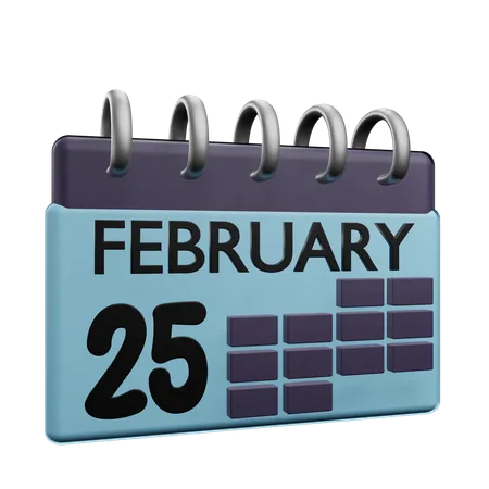 Calendario del 25 de febrero.  3D Icon