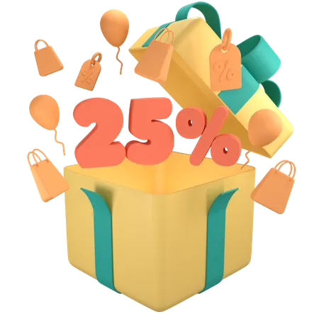 25 Percent Off Gift Box  3D Icon