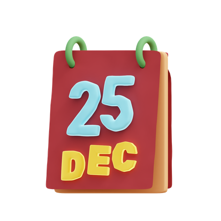 25th December on calendar  3D Illustration