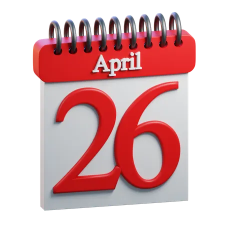 26 April Calendar  3D Icon