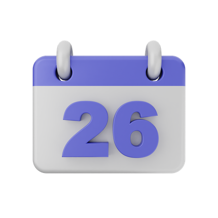 26 Date Calendar  3D Icon