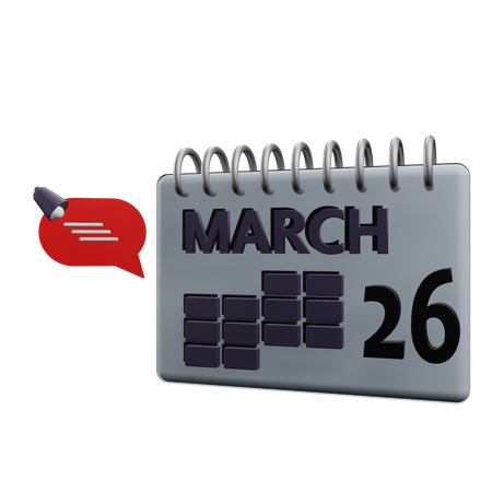 Calendário 26 de março  3D Icon