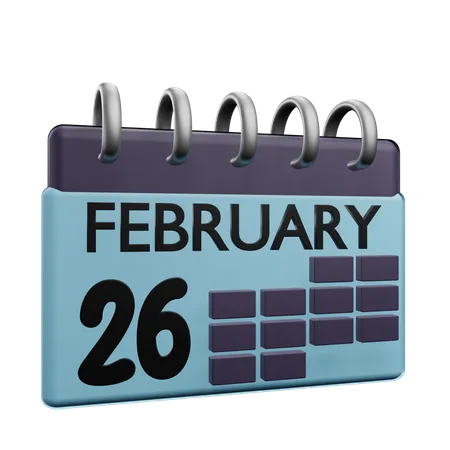 26 February Calender  3D Icon