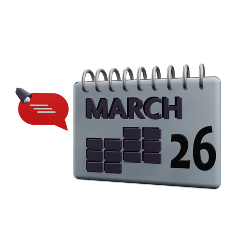 26 March Calender  3D Icon