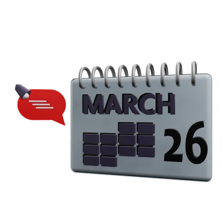 26 March Calender  3D Icon