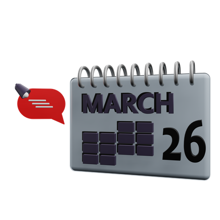 Calendario del 26 de marzo.  3D Icon