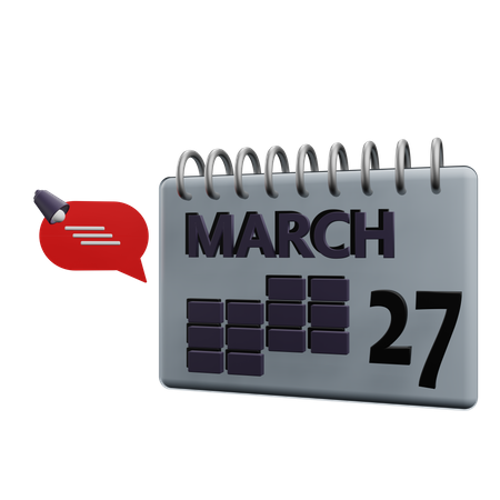 Calendário 27 de março  3D Icon