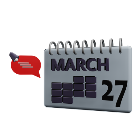 Calendário 27 de março  3D Icon